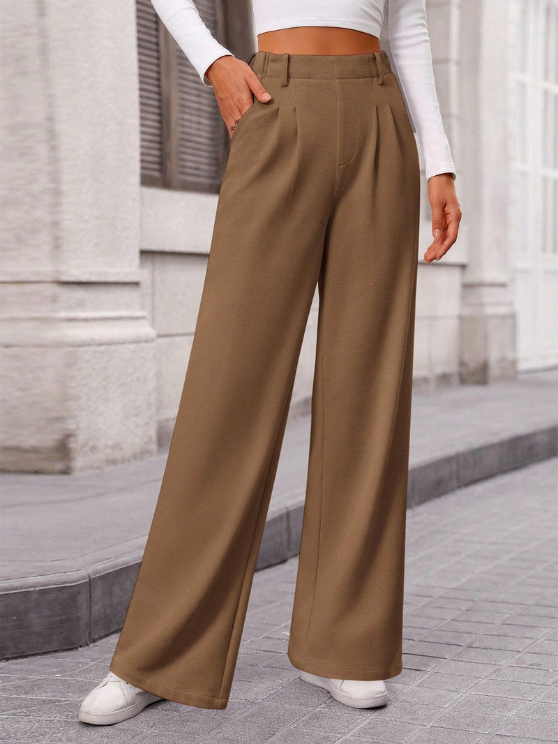 Pantalones anchos de vestir para mujeres, pantalones casuales elegantes con cintura elastica alta, pantalones palazzo para oficina y trabajo