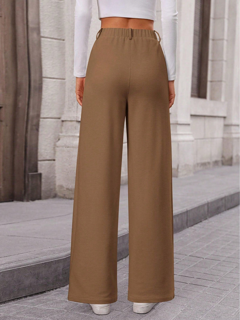 Pantalones anchos de vestir para mujeres, pantalones casuales elegantes con cintura elastica alta, pantalones palazzo para oficina y trabajo