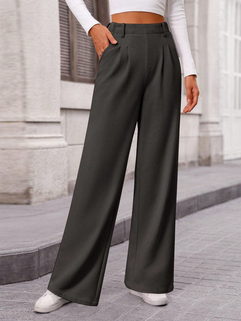 Pantalones anchos de vestir para mujeres, pantalones casuales elegantes con cintura elastica alta, pantalones palazzo para oficina y trabajo