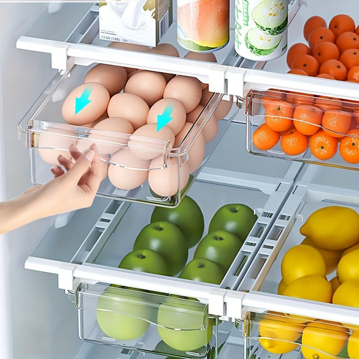 2-Unidades de Cajones de Organizador de Refrigerador Montado en Pared FreshFit - Almacenamiento de Productos Frescos y Huevos Seguros para la Frescura de la Cocina