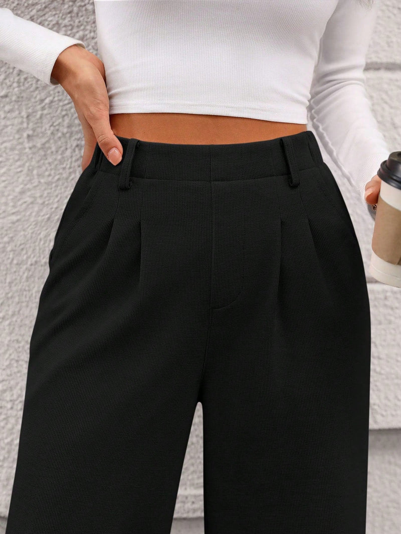 Pantalones anchos de vestir para mujeres, pantalones casuales elegantes con cintura elastica alta, pantalones palazzo para oficina y trabajo