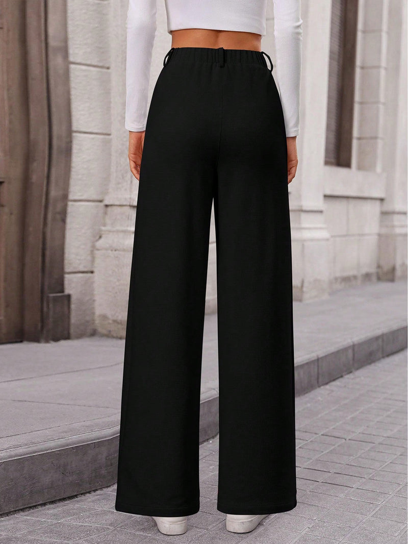 Pantalones anchos de vestir para mujeres, pantalones casuales elegantes con cintura elastica alta, pantalones palazzo para oficina y trabajo