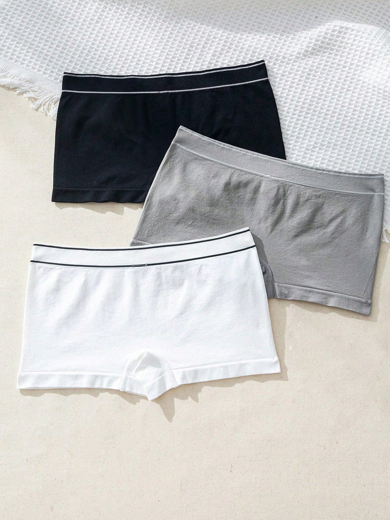 Set de 3 piezas de ropa interior de mujer, blanco + gris + negro, con pantis de unicolor sin costuras y con estampado de carta de amor