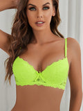 Sujetador sexy push up con encaje verde neon acolchado y elegante lenceria para mujer