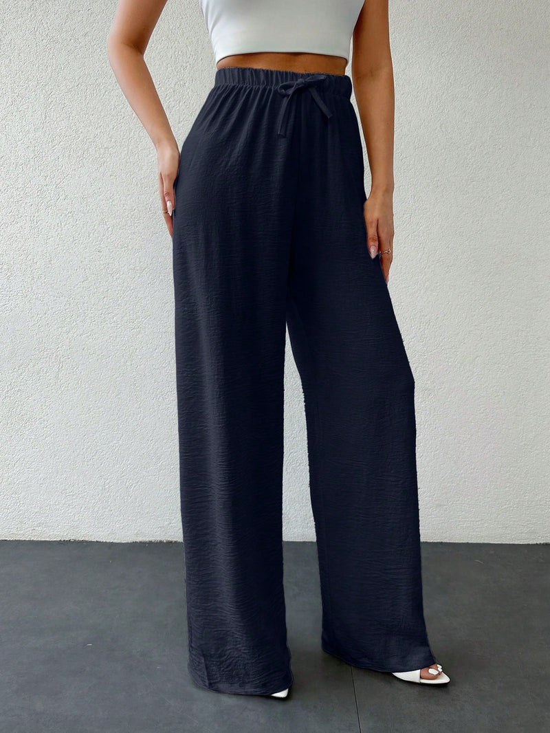 Tall pantalones informales para mujeres altas de unicolor con nudo de cottonline