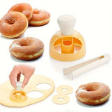 2 piezas de kit de fabricación de donas DIY - Molde de plástico PP no adherente con cuchara y pinzas, herramienta de cocina fácil de usar para donas caseras, suministros para fabricar donas, esenciales para hornear, diseño juguetón, plástico duradero