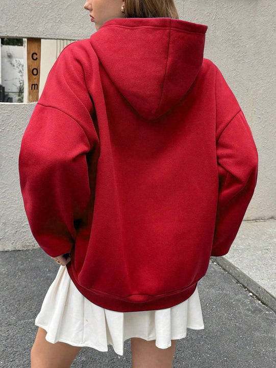 Ezwear sudadera holgada con capucha de estilo deportivo minimalista casual con patron de letra de mexico, para mujer, otono/invierno