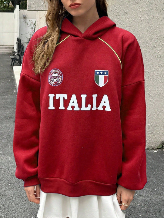 Ezwear sudadera holgada con capucha de estilo deportivo minimalista casual con patron de letra de mexico, para mujer, otono/invierno