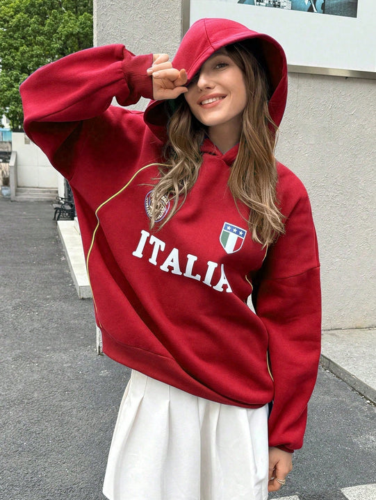 Ezwear sudadera holgada con capucha de estilo deportivo minimalista casual con patron de letra de mexico, para mujer, otono/invierno