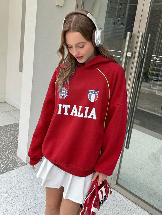 Ezwear sudadera holgada con capucha de estilo deportivo minimalista casual con patron de letra de mexico, para mujer, otono/invierno