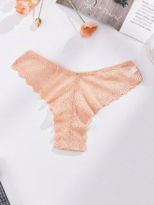 3 piezas bragas multicolor aleatorias para mujer con encaje floral y ondas, elegantes y comodas, diseno de tanga