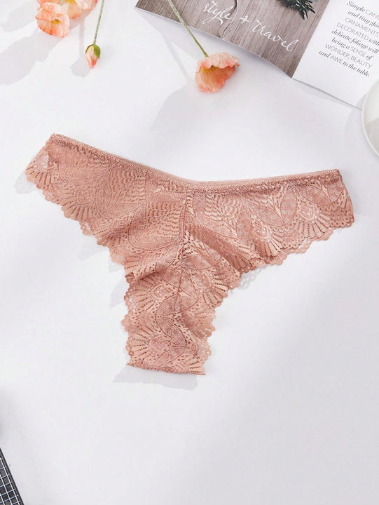 3 piezas bragas multicolor aleatorias para mujer con encaje floral y ondas, elegantes y comodas, diseno de tanga