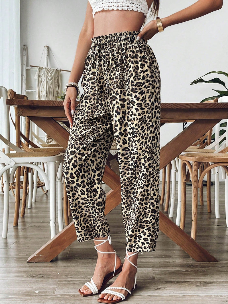 Vcay pantalones casuales y relajados con estampado de leopardo para mujer, para volver a la escuela para el uso diario, atuendos de otono, ir y venir, minimalista, oficina, dinero viejo, simple, ropa de maestro