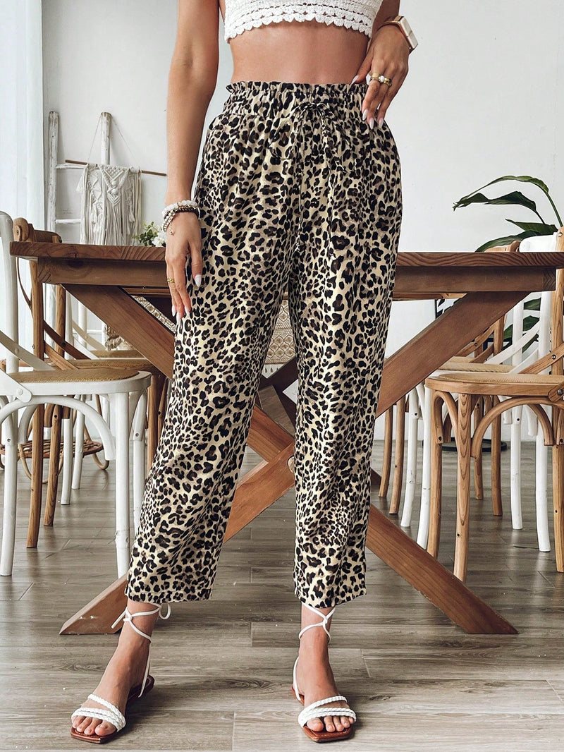 Vcay pantalones casuales y relajados con estampado de leopardo para mujer, para volver a la escuela para el uso diario, atuendos de otono, ir y venir, minimalista, oficina, dinero viejo, simple, ropa de maestro