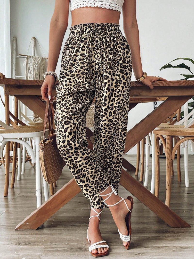 Vcay pantalones casuales y relajados con estampado de leopardo para mujer, para volver a la escuela para el uso diario, atuendos de otono, ir y venir, minimalista, oficina, dinero viejo, simple, ropa de maestro