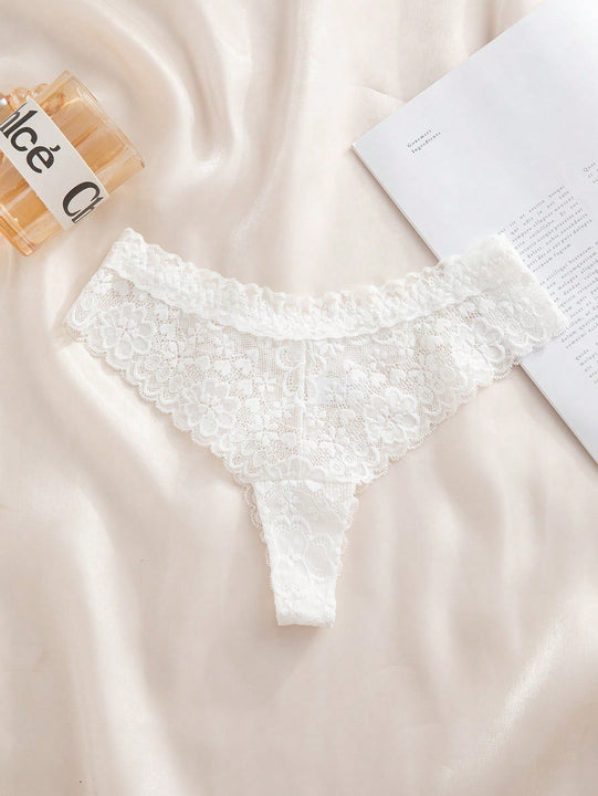 1 pieza tanga de encaje blanco, lenceria comoda para damas