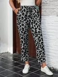 Lune pantalones elegantes de talle alto y largo con estampado de leopardo vintage, de uso casual y para la oficina, con tobillo entallado