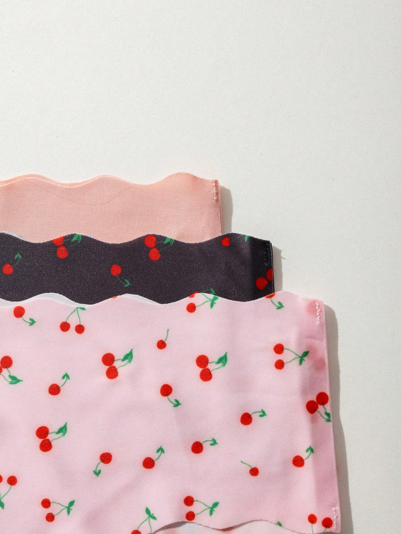 Conjunto de 3 bragas comodas y sin costuras con estampado de cerezas para mujeres