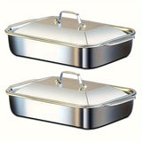 Bandja de horno rectangular extra grande de acero inoxidable pesado con tapa - Sartén para horno gruesa antiadherente para postres, pan, mariscos - Ideal para BBQ, buffet y festividades