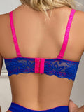 Sujetador push-up acolchado con aro de encaje de color contrastante de taza b para mujeres