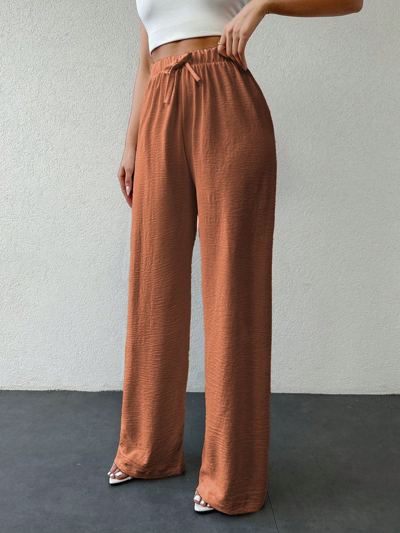 Tall pantalones de mujer casuales de talla alta con nudo y unicolor de algodon