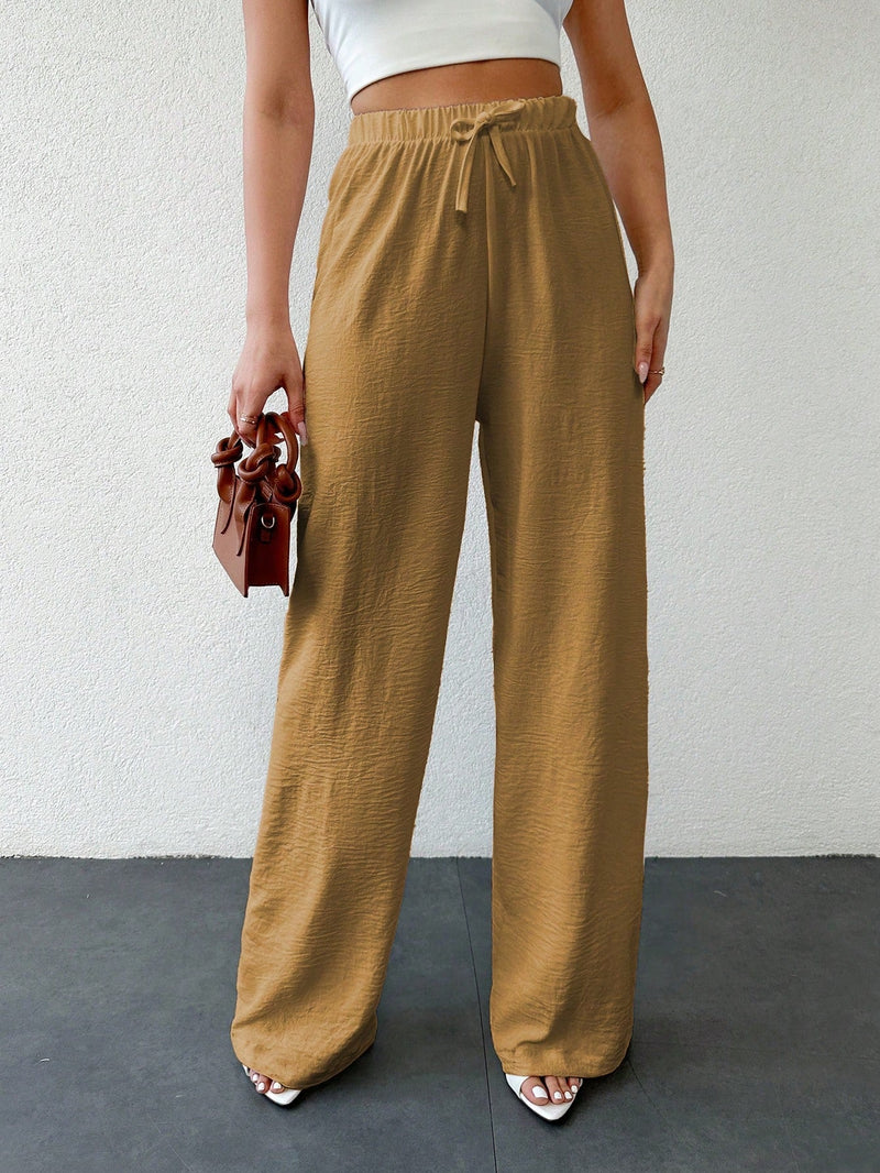 Tall pantalones casuales para mujer de algodon con nudo y unicolor y tiro alto