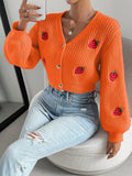 Moosta cardigan holgado de mujer con mangas farol, hombros caidos y bordado de fresa de estilo casual