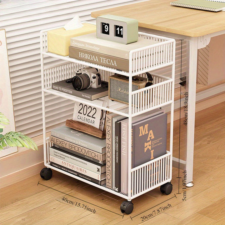 1 unidad Organizador de escritorio de metal moderno, estantería de almacenamiento abierto de varios niveles para suministros de oficina, libros, bocadillos de cocina, no requiere electricidad, construcción de metal duradera