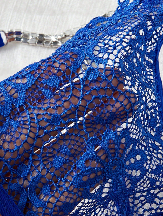 Midnightglam 1 pieza tanga de encaje sexy decorado con cristales para mujeres