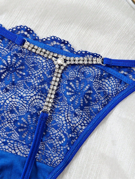 Midnightglam 1 pieza tanga de encaje sexy decorado con cristales para mujeres