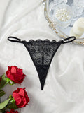 Midnightglam 1 pieza tanga de encaje sexy decorado con cristales para mujeres