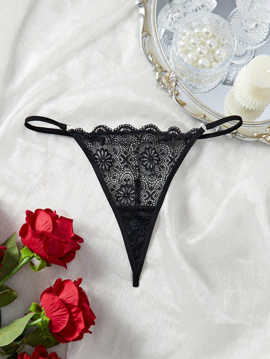 Midnightglam 1 pieza tanga de encaje sexy decorado con cristales para mujeres