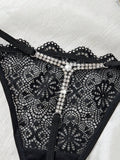 Midnightglam 1 pieza tanga de encaje sexy decorado con cristales para mujeres