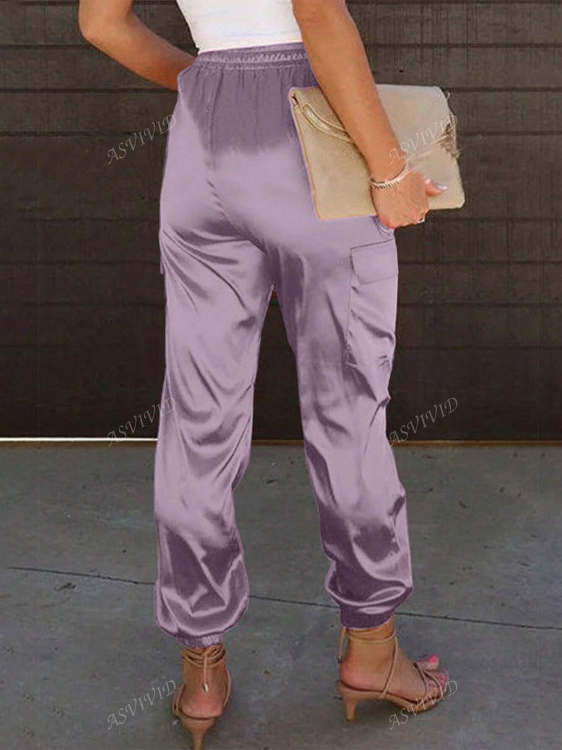 Pantalones cargo de mujer con bolsillo con solapa, cordon y cintura elastica