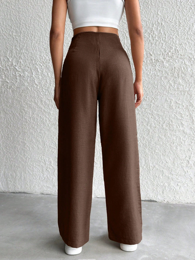 Petite pantalon de pierna ancha de lino beige para mujeres de estatura baja