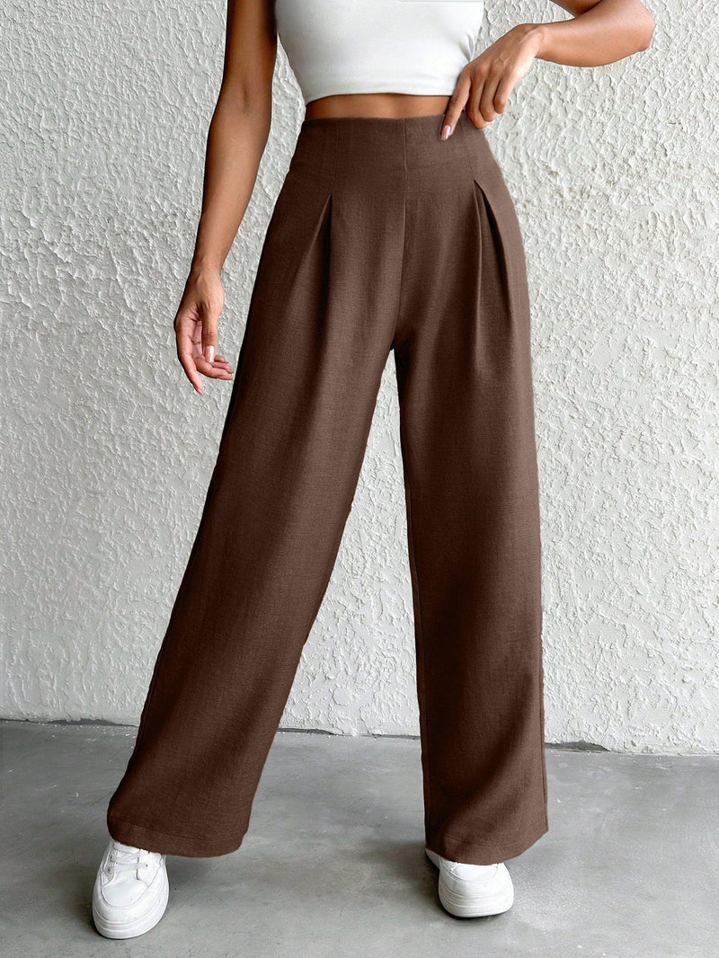 Petite pantalon de pierna ancha de lino beige para mujeres de estatura baja