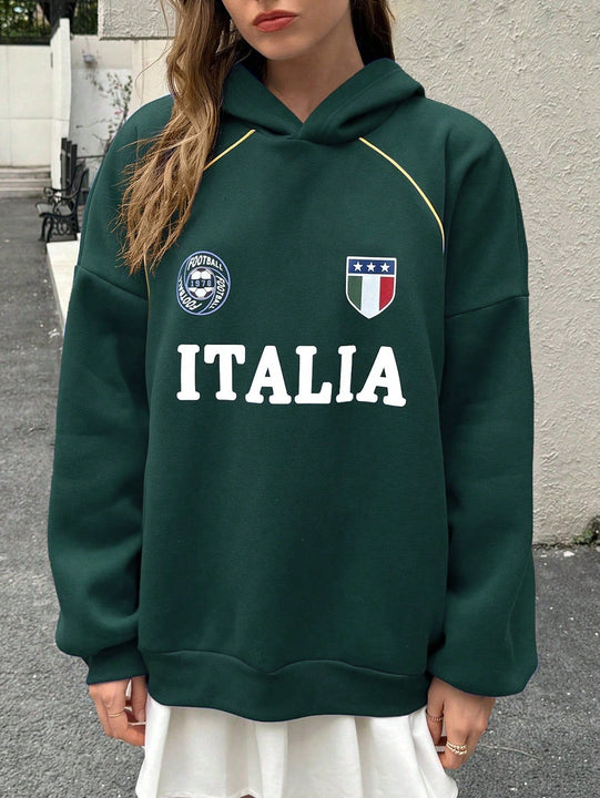 Ezwear sudadera holgada con capucha de estilo deportivo minimalista casual con patron de letra de mexico, para mujer, otono/invierno