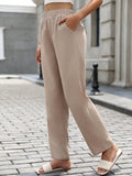 Lune pantalones casuales de mujer, estilo minimalista, de unicolor, con cintura elastica y bolsillos diagonales, para otono e invierno