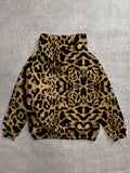 Muchic sudadera con capucha con estampado de leopardo minimalista informal, impreso en toda la prenda, otono invierno