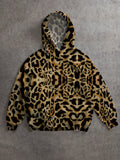 Muchic sudadera con capucha con estampado de leopardo minimalista informal, impreso en toda la prenda, otono invierno