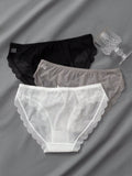 3 piezas de ropa interior de encaje para mujer, pantalones comodos, suaves y transpirables de cintura media