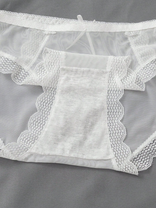 3 piezas de ropa interior de encaje para mujer, pantalones comodos, suaves y transpirables de cintura media