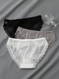 3 piezas de ropa interior de encaje para mujer, pantalones comodos, suaves y transpirables de cintura media