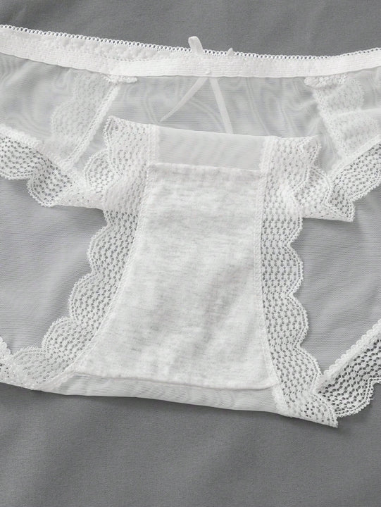3 piezas de ropa interior de encaje para mujer, pantalones comodos, suaves y transpirables de cintura media