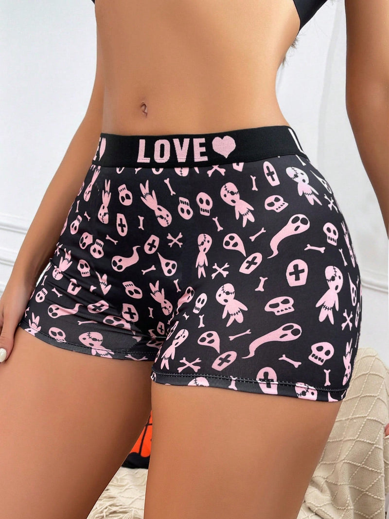 Boxer shorts comodos con estampado de calavera linda y banda con letra