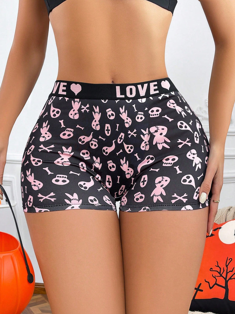 Boxer shorts comodos con estampado de calavera linda y banda con letra