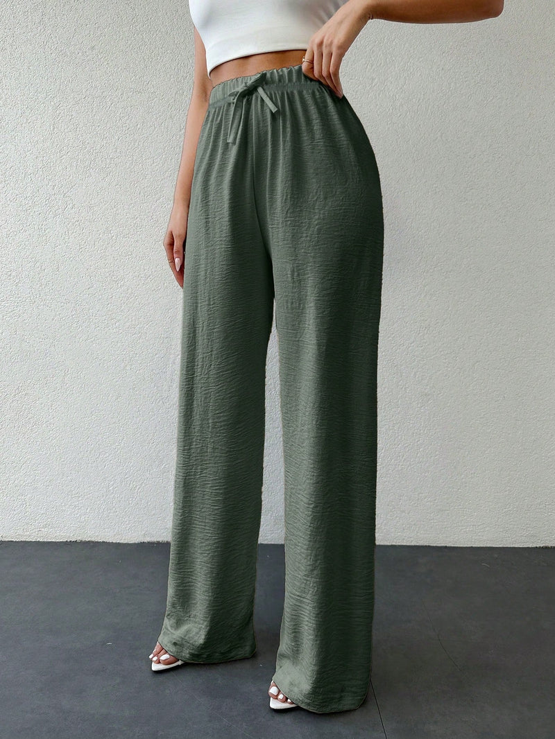 Tall pantalones de mujer casuales de talla alta con nudo y unicolor de algodon