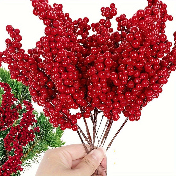 15 piezas de ramitas de bayas artificiales rojas, bayas de plástico para decoración navideña DIY, versátiles para árbol de Navidad, primavera, verano, Día de San Valentín, graduación - No requieren energía