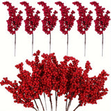 15 piezas de ramitas de bayas artificiales rojas, bayas de plástico para decoración navideña DIY, versátiles para árbol de Navidad, primavera, verano, Día de San Valentín, graduación - No requieren energía