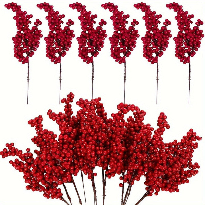 15 piezas de ramitas de bayas artificiales rojas, bayas de plástico para decoración navideña DIY, versátiles para árbol de Navidad, primavera, verano, Día de San Valentín, graduación - No requieren energía